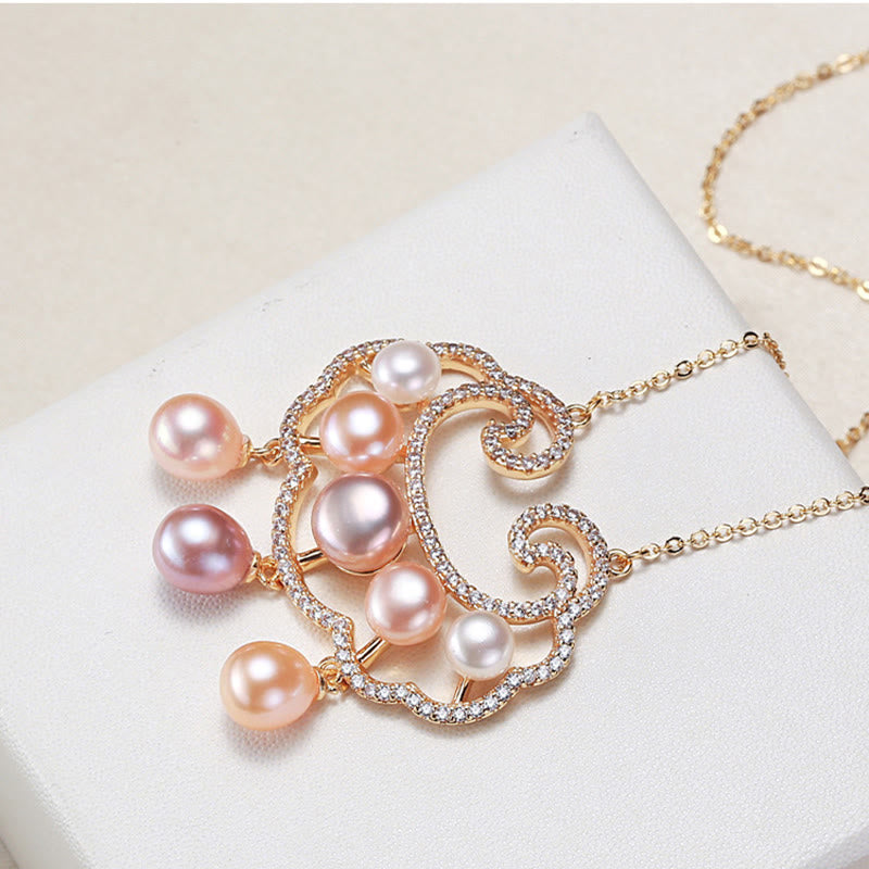 Buddha Stones 18K Gold Plated Natural Pearl Chinese Lock Charm Sincerity Necklace Pendant - image 3