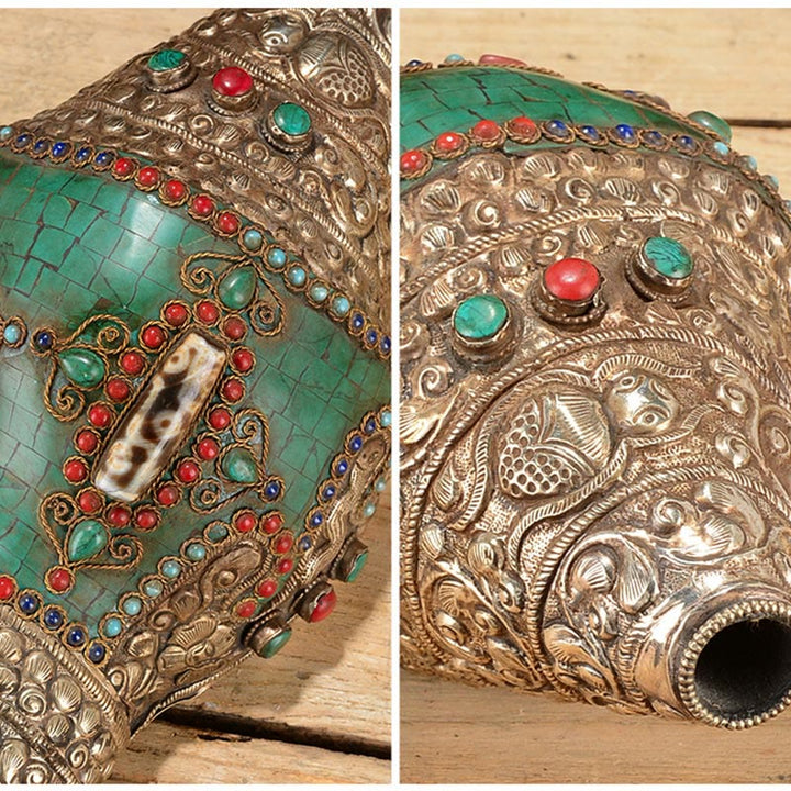Tibetan Handmade Engraved Shankha Double Dorje Buddha Conch Shell Wealth Positive Decoration - image 7