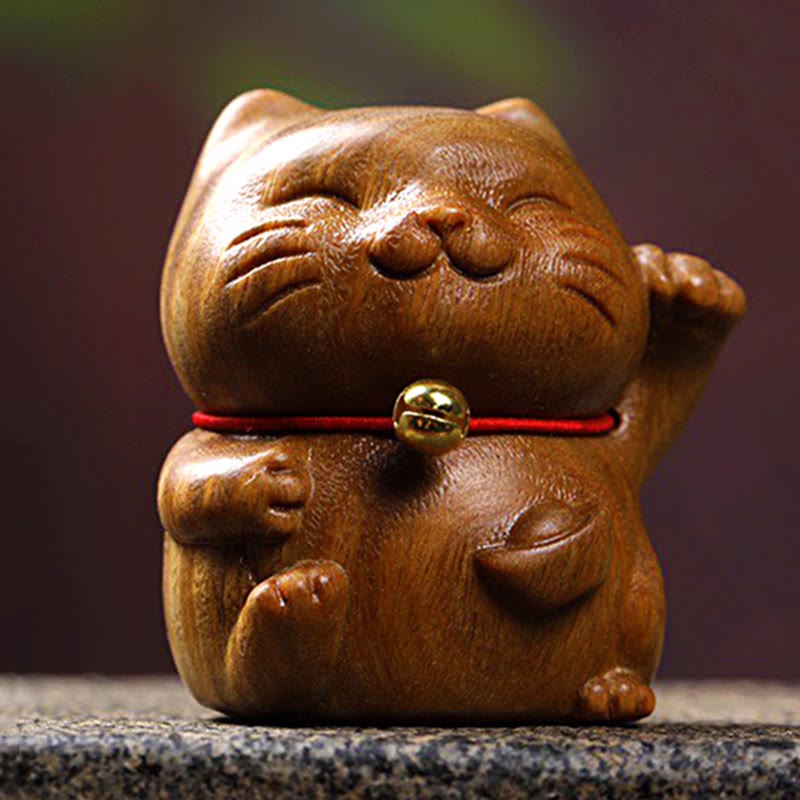 Buddha Stones Green Sandalwood Small Mini Cute Lucky Cat Peace Decorations - image 2