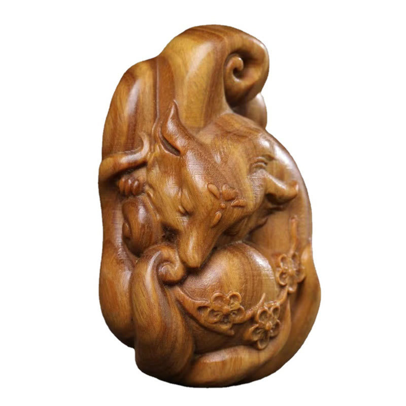 Buddha Stones Mini Nine Tailed Fox Green Sandalwood Peace Decoration Car Hanging Decoration - image 5