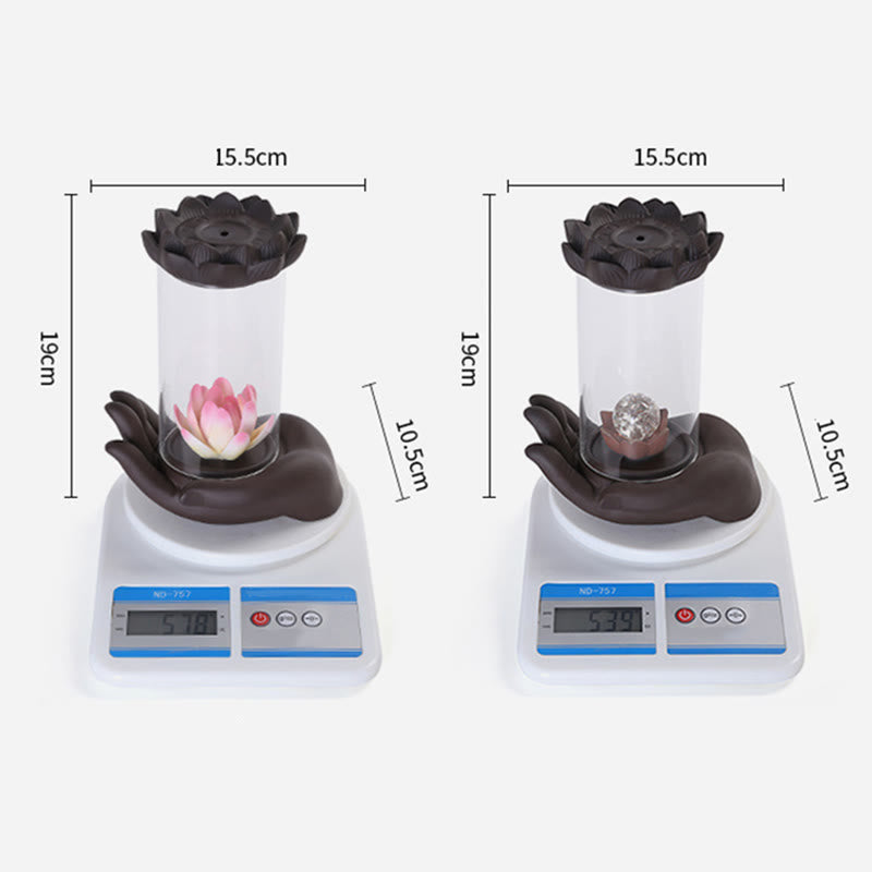 Buddha Stones Buddha Hand Lotus Enlightenment LED Light Purple Clay Ceramic Incense Burner Decoration - image 14