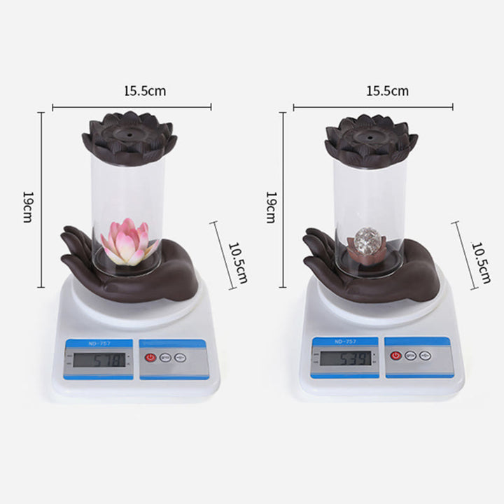Buddha Stones Buddha Hand Lotus Enlightenment LED Light Purple Clay Ceramic Incense Burner Decoration - image 14
