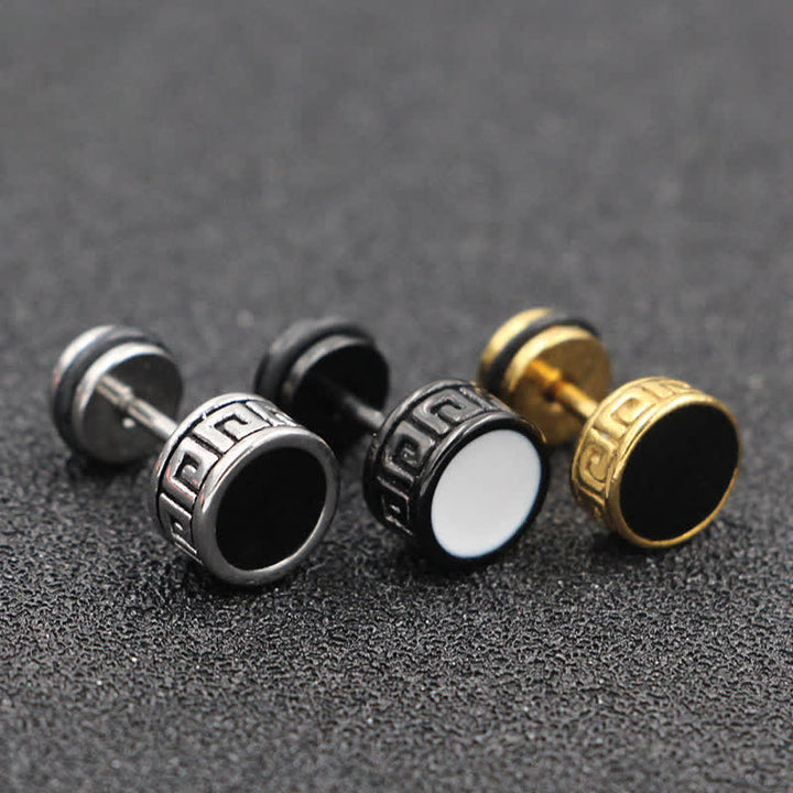 Buddha Stones Cool Men Titanium Steel Balance Round Stud Earrings - image 0