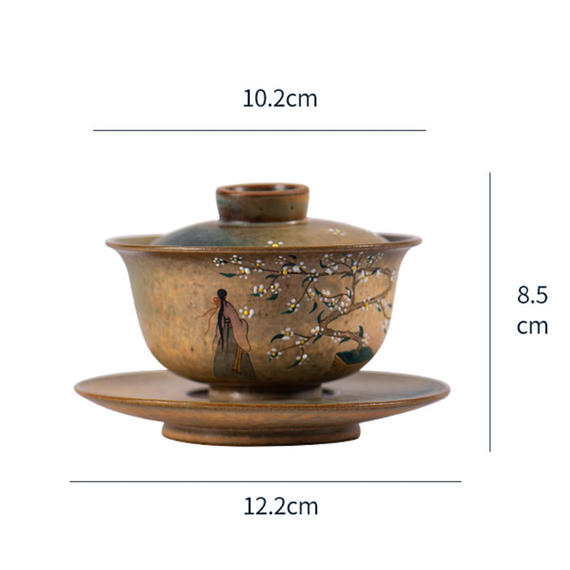 Buddha Stones Jingdezhen Hand Painted Ru Kiln Porcelain Hanfu Girl Flower Ceramic Gaiwan Sancai Teacup Kung Fu Tea Cup And Saucer With Lid - image 12