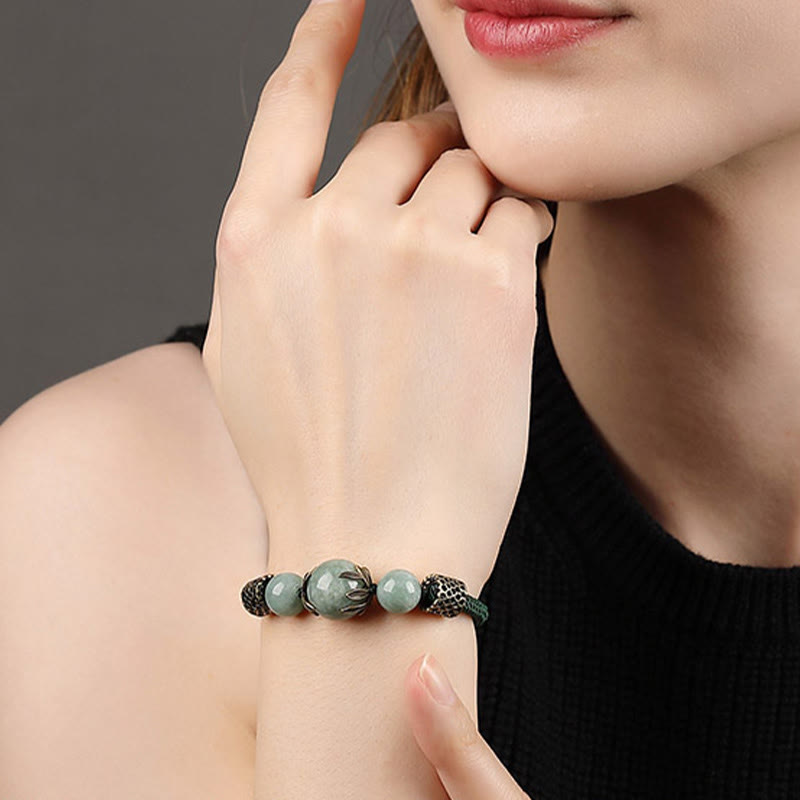 Buddha Stones Handmade Green Rope Luck Jade Bead Prosperity Bracelet - image 7