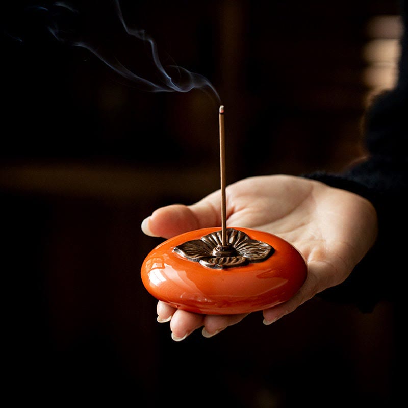Persimmon Ceramic Meditation Healing Incense Burner Incense Holders - Ceramic Persimmon Incense Holder - image 0