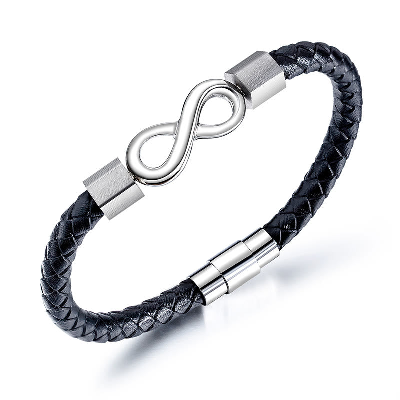 Buddha Stones Endless Knot Titanium Steel Infinity Leather Weave Balance Bracelet - Silver Endless Knot - 23cm(Weight Above 75kg) - image 9