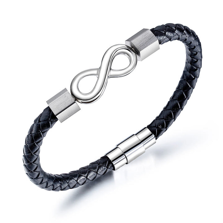 Buddha Stones Endless Knot Titanium Steel Infinity Leather Weave Balance Bracelet - Silver Endless Knot - 23cm(Weight Above 75kg) - image 9