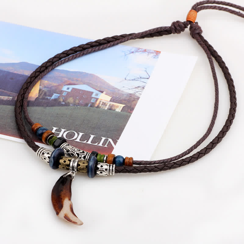 Ethnic Wolf Tooth Pattern Beads Wealth Necklace Pendant - image 3