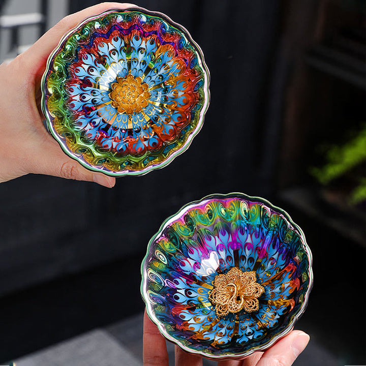 Buddha Stones Vivid Peacock Lotus Inlaid Design Colorful Chinese Jianzhan Ceramic Teacup Kung Fu Tea Cup - image 13