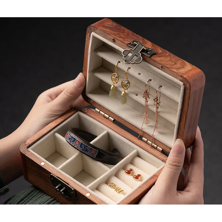 Retro Handmade Floral Pattern Rosewood Jewelry Storage Box Lockable Wooden Gift Organizer Box - image 17