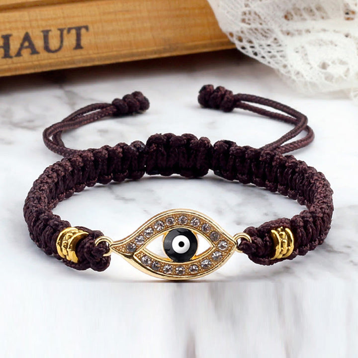 Buddha Stones Evil Eye Keep Away Evil Spirits String Bracelet - Brown Black Evil Eye - Gold Border - image 8