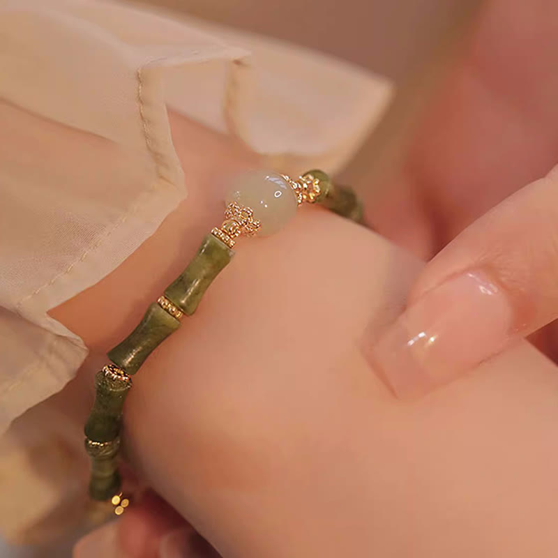 Buddha Stones 14K Copper Plated Peridot Hetian Jade Bamboo Pattern Luck Bracelet - image 6