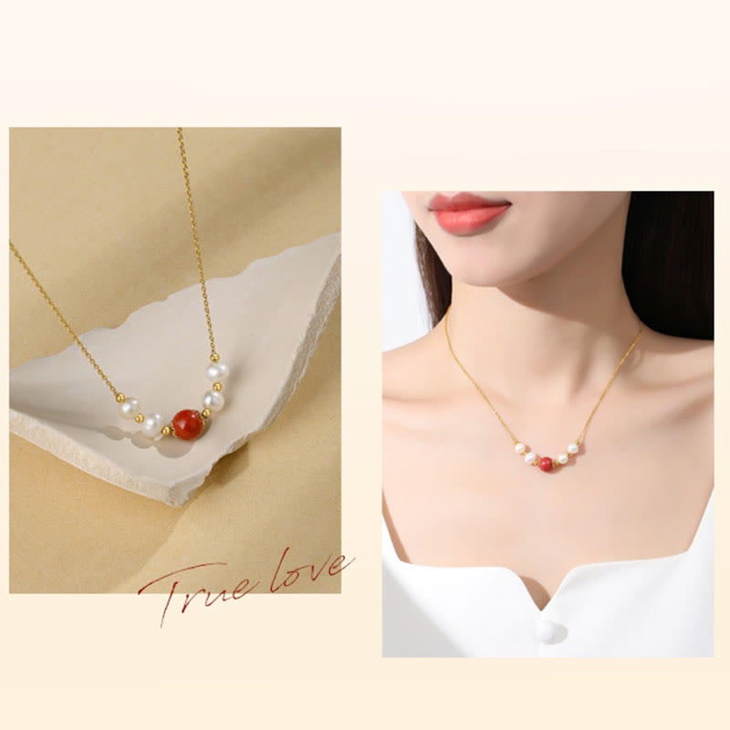 Buddha Stones 925 Sterling Silver Pearl Cinnabar Sincerity Healing Bead Chain Necklace Pendant - image 7