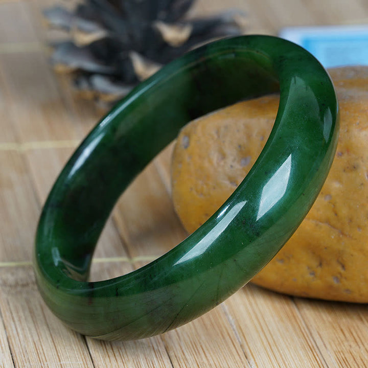 Buddha Stones Natural Hetian Cyan Jade Happiness Success Bracelet Bangle - 58mm - image 3
