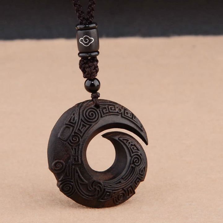 Buddha Stones Small Leaf Red Sandalwood Ebony Wood One's Luck Improves Design Patern Protection Necklace Pendant - image 9