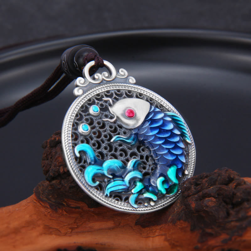 Buddha Stones 999 Sterling Silver Luck Koi Fish Success Prosperity Necklace Pendant - image 1