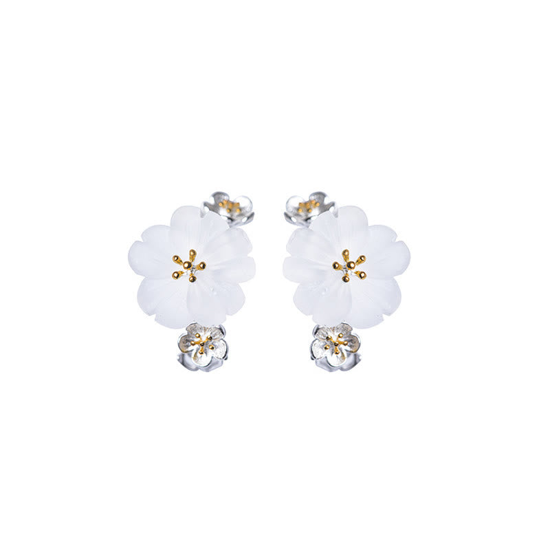 Buddha Stones 925 Sterling Silver Plum Blossom Floral Blessing Earrings - image 20