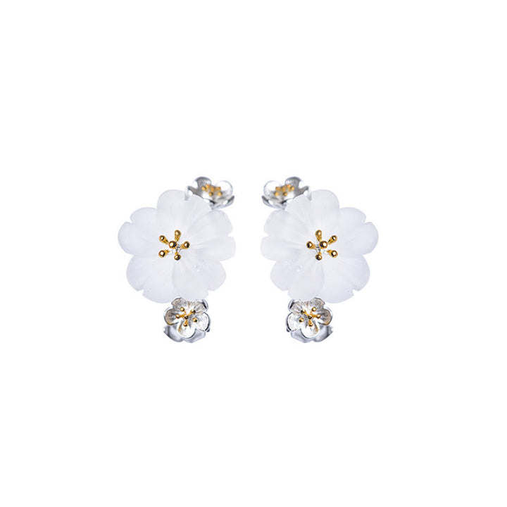 Buddha Stones 925 Sterling Silver Plum Blossom Floral Blessing Earrings - image 20