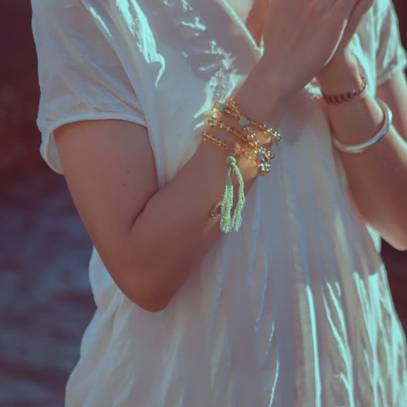 Buddha Stones 108 Mala Beads 925 Sterling Silver Citrine Sandalwood Turquoise Protection Prosperity Bracelet - image 2