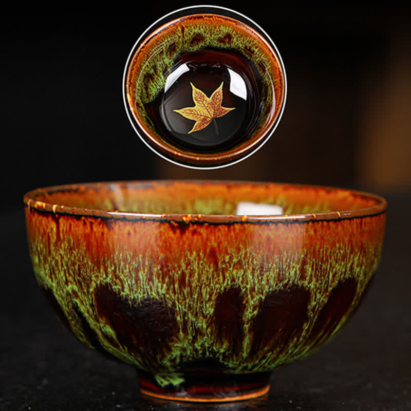 Buddha Stones Maple Leaf Colorful Ceramic Teacup Home Tea Cups - image 21
