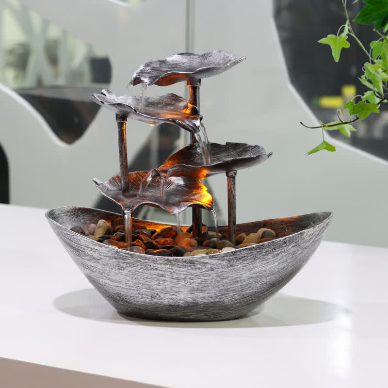 Buddha Stones Lotus Leaf Shaped Waterfall Fountain Tabletop Ornaments With LED Light Home Office Desktop Decoration - image 1