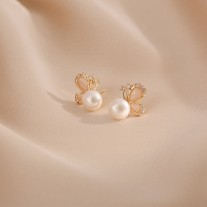 Buddha Stones 18K Gold Pearl Butterfly Love Freedom Stud Earrings - image 7