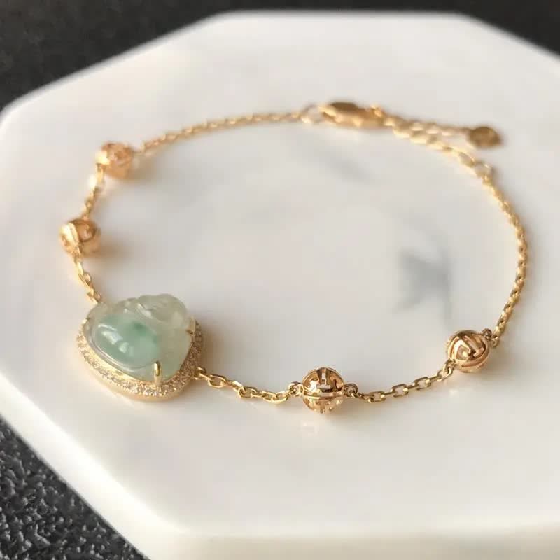 Buddha Stones Laughing Buddha Jade Abundance Chain Bracelet - image 1