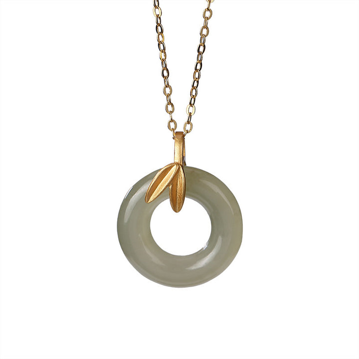 Buddha Stones 925 Sterling Silver Cyan Jade Peace Buckle Bamboo Leaf Harmony Necklace Pendant - image 9