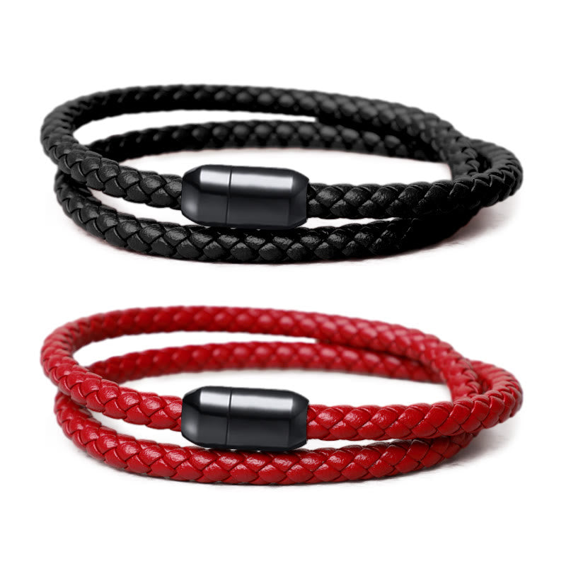 Buddha Stones Genuine Leather Red String Protection Magnetic Buckle Bracelet - image 3