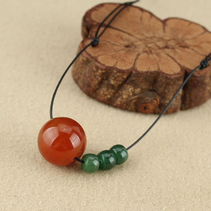 Buddha Stones Red Agate Green Aventurine Green Bodhi Seed Bead Calm Leather Rope Necklace Pendant - image 3