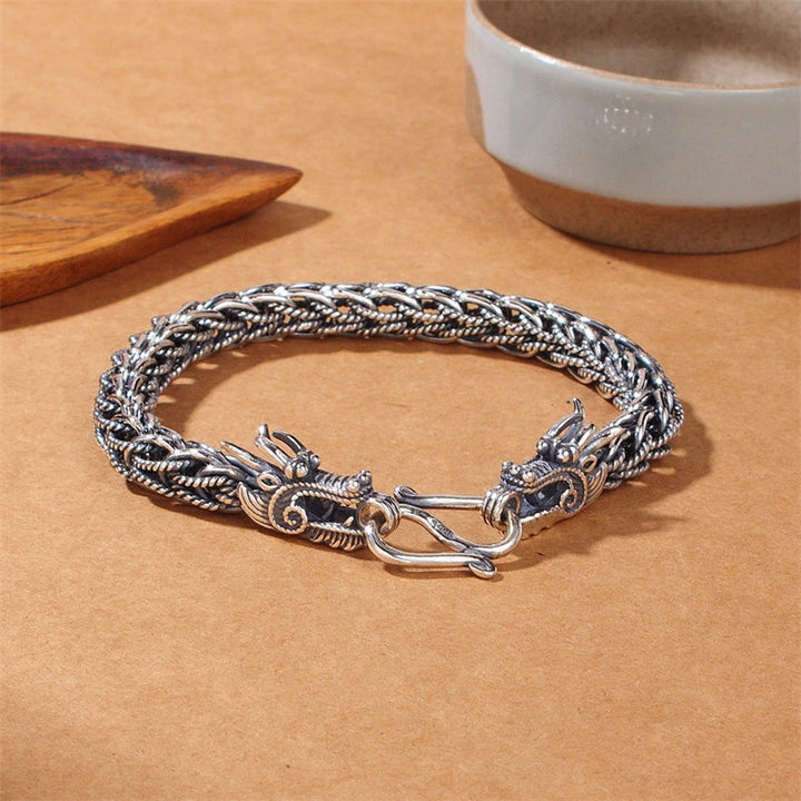 Buddha Stones 925 Sterling Silver Dragon Success Strength Bracelet Bangle - 22cm - image 0
