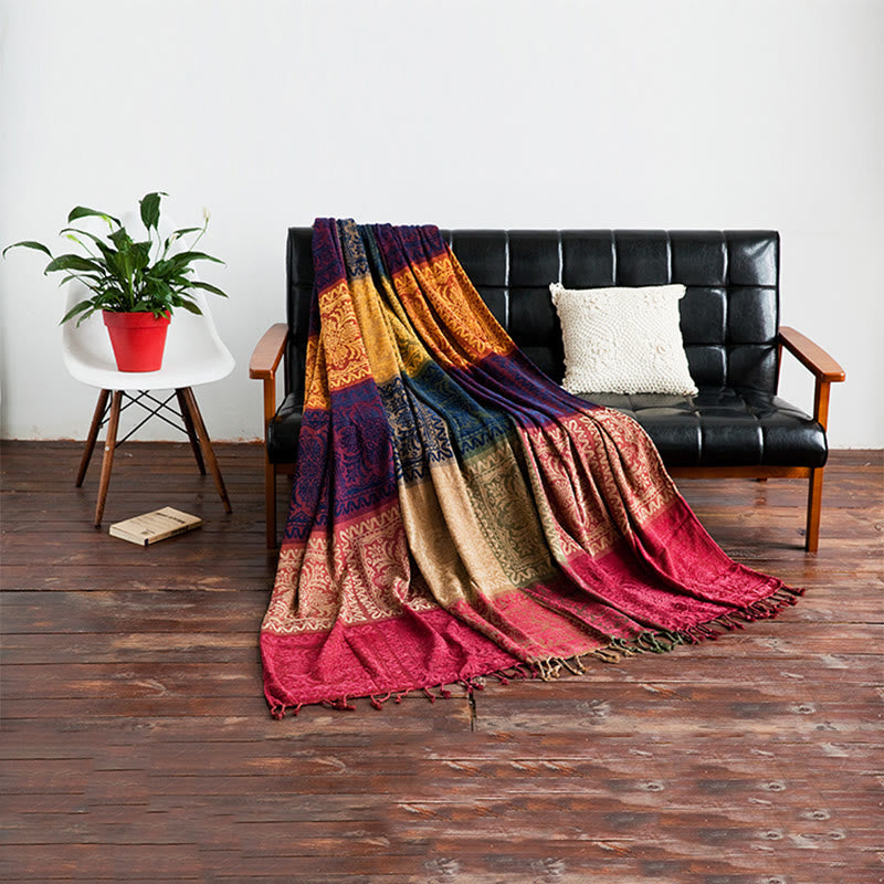Buddha Stones Tibetan Floral Pattern Hand-Dyed Craftsman Blanket - image 7