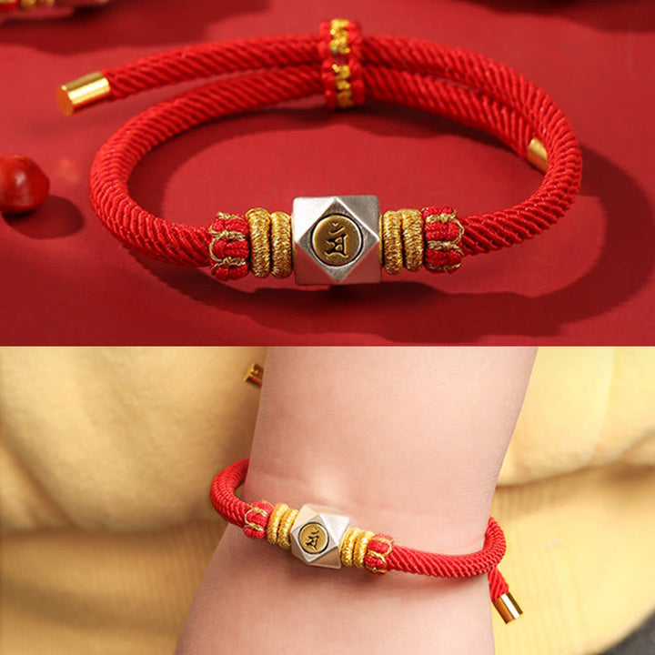 Buddha Stones 999 Sterling Silver Chinese Zodiac Natal Buddha Red Rope Luck Strength Handcrafted Kids Bracelet - image 6