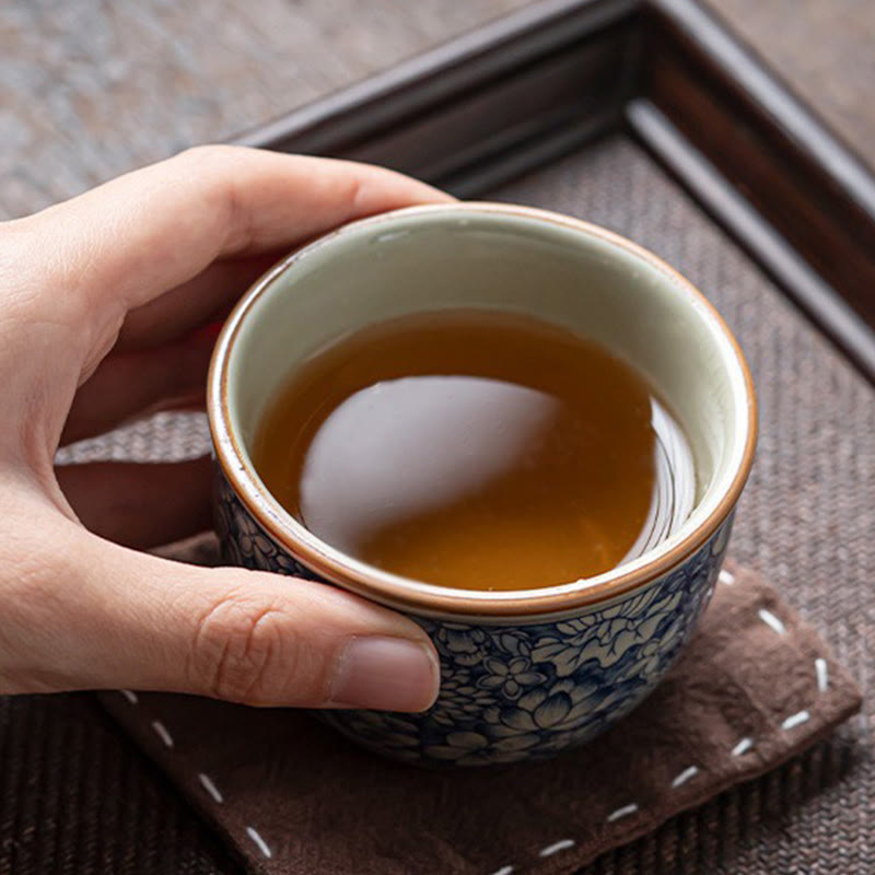 Buddha Stones Blue Lotus Peach Blossom Chrysanthemum Design Ceramic Teacup Kung Fu Tea Cups - image 4