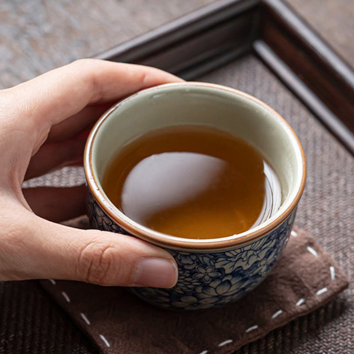 Buddha Stones Blue Lotus Peach Blossom Chrysanthemum Design Ceramic Teacup Kung Fu Tea Cups - image 4