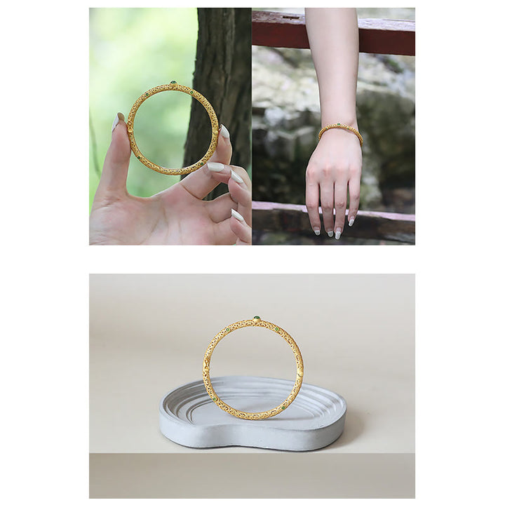 Buddha Stones Cyan Jade Copper Auspicious Clouds Calm Healing Bracelet Bangle - image 13