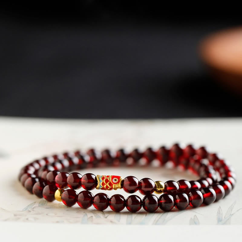 Buddha Stones 999 Gold Koi Fish Natural Garnet Protection Bracelet - image 16