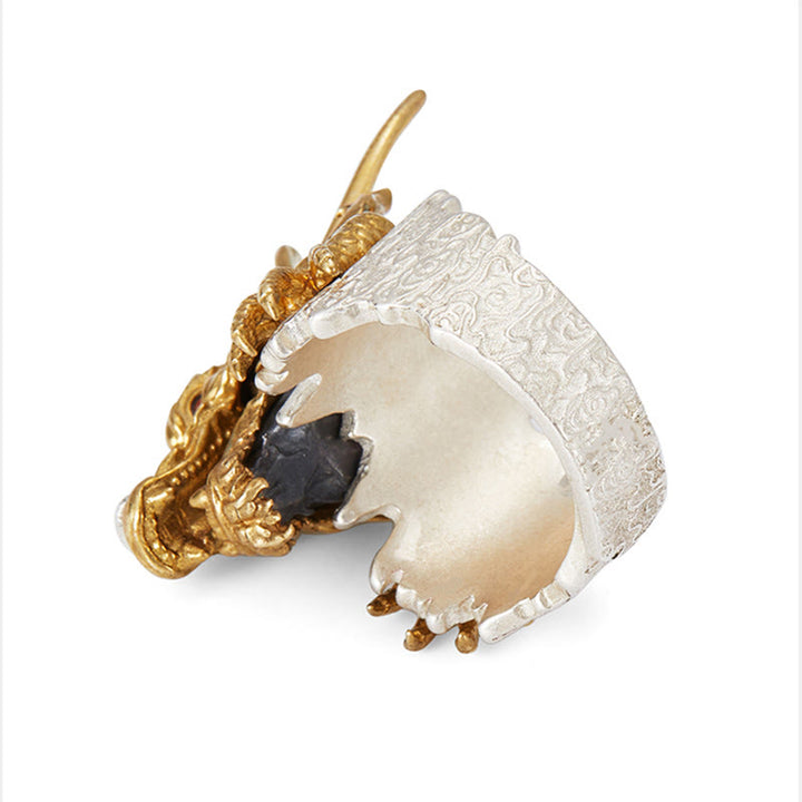 Buddha Stones 925 Sterling Silver Dragon Luck Success Protection Adjustable Ring Pendant - image 5