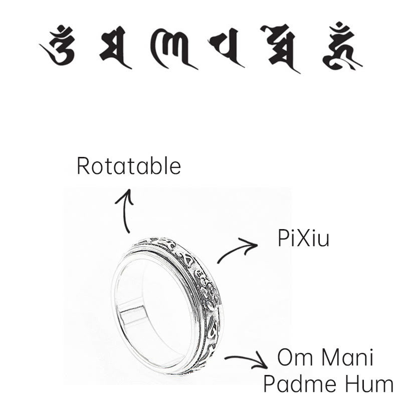 Buddha Stones Tibetan Om Mani Padme Hum PiXiu Engraved Wealth Luck Rotatable Ring - image 2