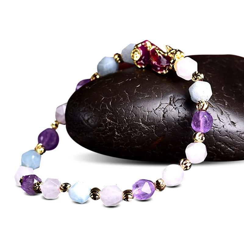 Natural Amethyst Fortune Pixiu Charm Bracelet - image 1