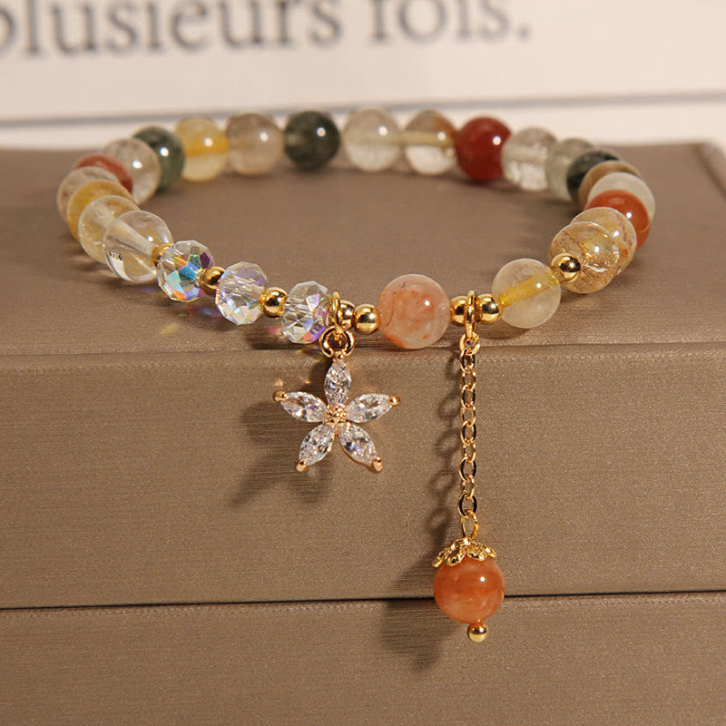 Buddha Stones Multicolored Rutilated Quartz Auspiciousness Zircon Flower Bracelet - image 2