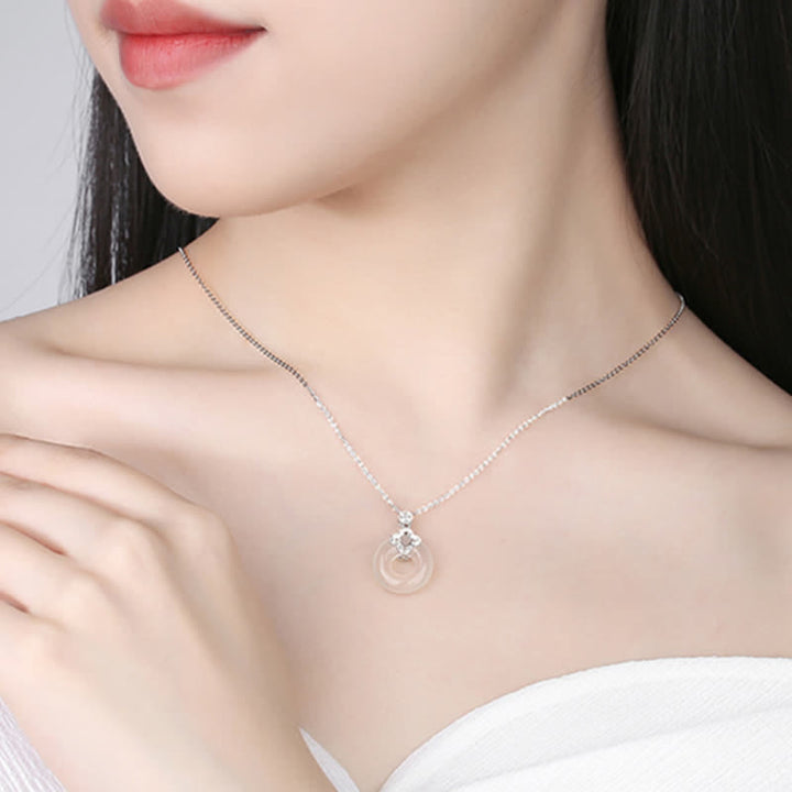 Buddha Stones 925 Sterling Silver Chalcedony Coin Peace Buckle Positive Necklace Pendant - image 6