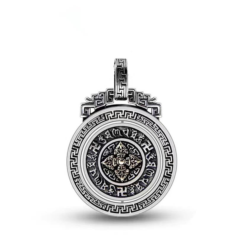 Buddha Stones Tibetan Om Mani Padme Hum Double Dorje Vajra Rotatable Purity Peace Necklace Pendant - image 15