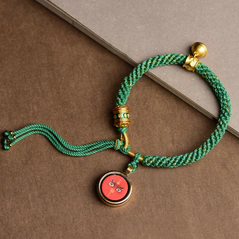 Buddha Stones Tibetan Five God Of Wealth Thangka Luck Prayer Wheel Bell Braid String Bracelet - Red God of Wealth(Wrist Circumference 14-19cm) - image 4