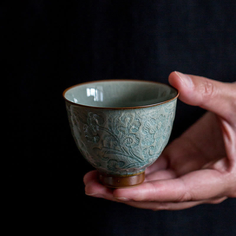Buddha Stones Lotus Carved Ceramic Teacup Kung Fu Tea Cup - image 1