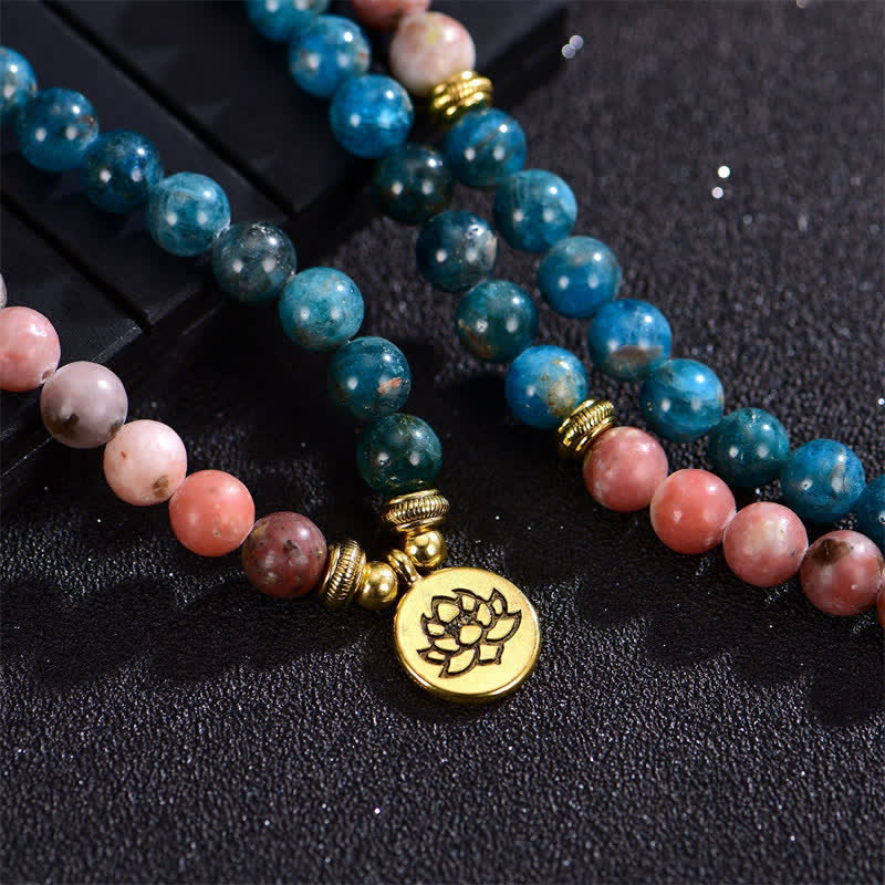 Buddha Stones Lazurite Picasso Jasper Amazonite Rhodonite Apatite Positive Lotus Prayer Bead Bracelet - image 17