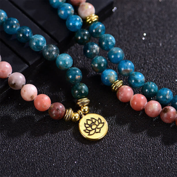 Buddha Stones Lazurite Picasso Jasper Amazonite Rhodonite Apatite Positive Lotus Prayer Bead Bracelet - image 17