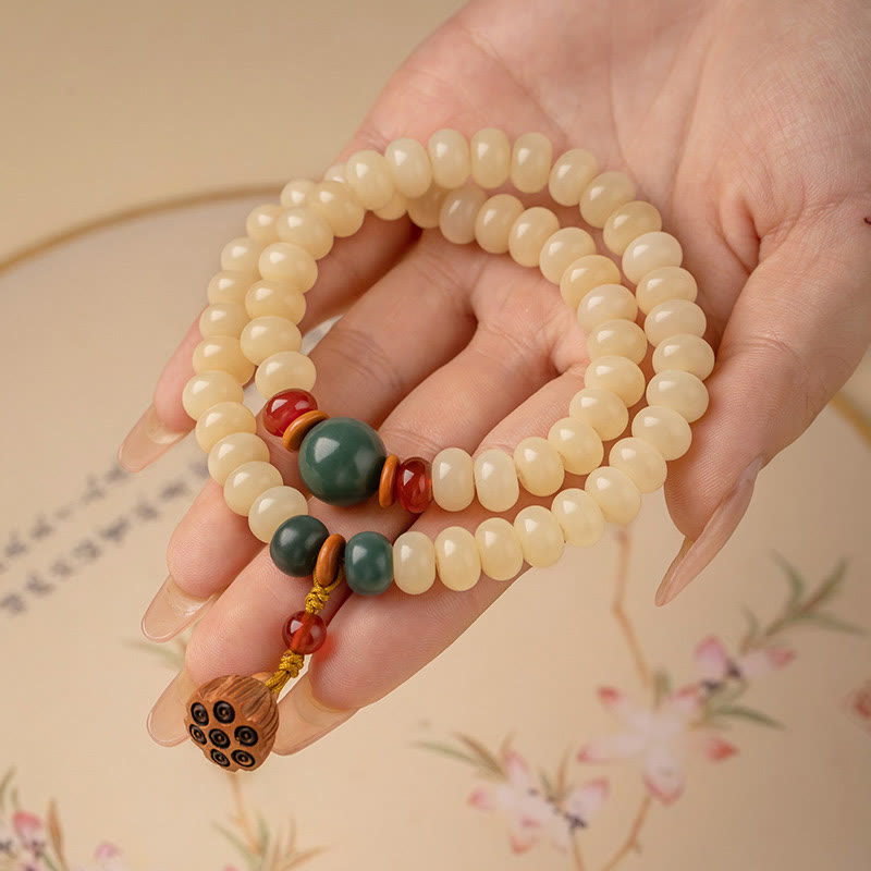 Buddha Stones Bodhi Seed Lotus Pod Charm Peace Double Wrap Bracelet - image 1
