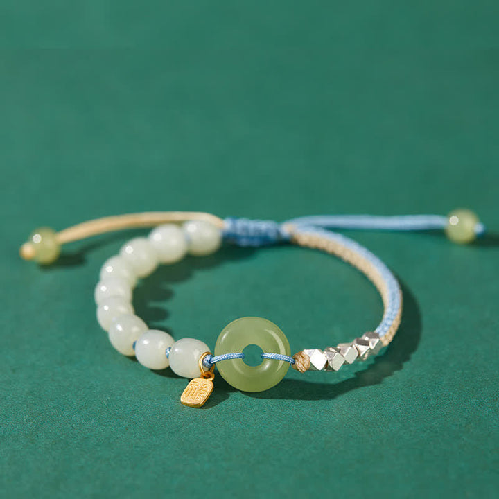 Buddha Stones 925 Sterling Silver Hetian Jade Peace Buckle Beaded Luck Happiness Charm Bracelet - Blue - image 11